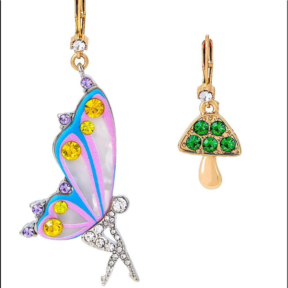 NWT Betsey Johnson Mismatched Fairy Mushroom Earrings